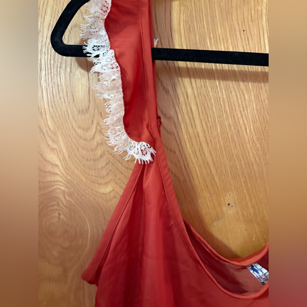 Free People Red Carnelian Camisole with Cream Ruffle Straps L - Picture 9 of 11